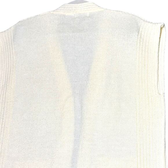 Vintage Cream Sweater Vest Open Front Pockets Knit Cardigan Grandmacore Womens S - Picture 8 of 12